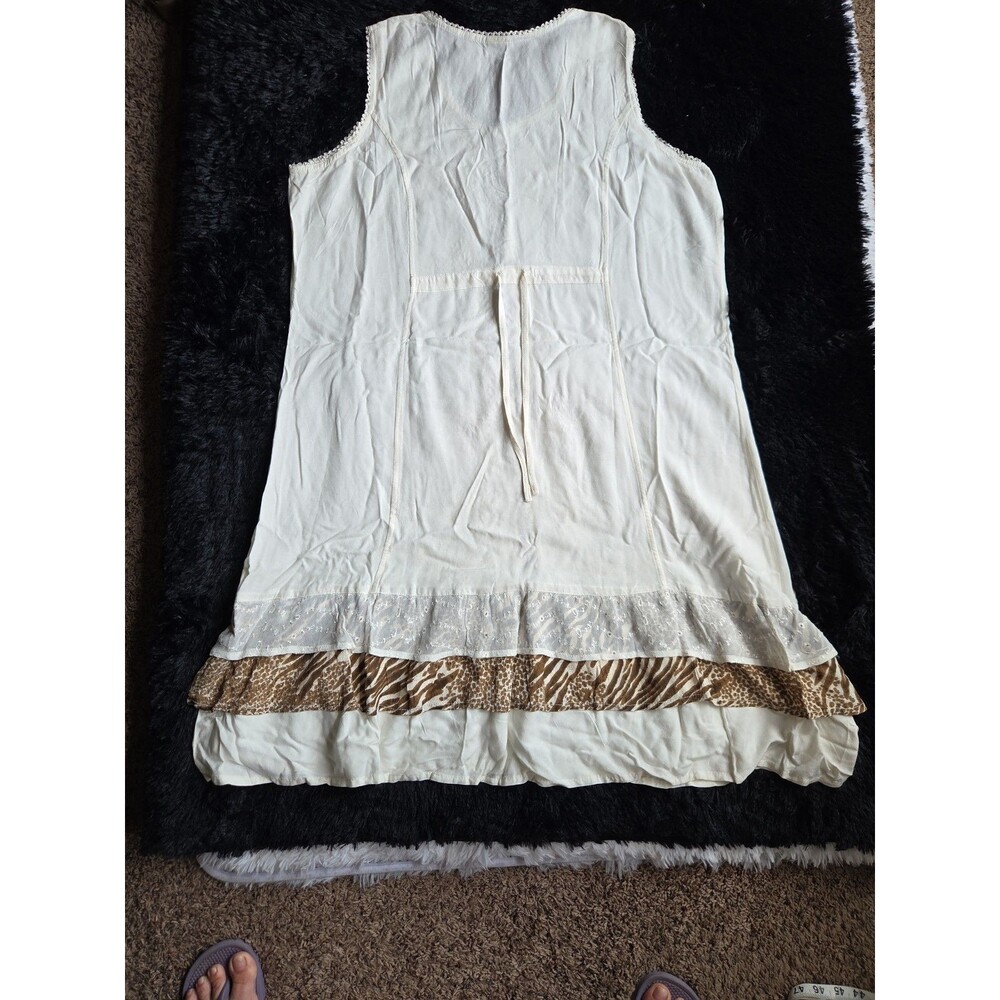 Raya Sun Swing Tank Dress L Cream Embroidery Lace Ruffles Lightweight Buttons - Picture 9 of 11